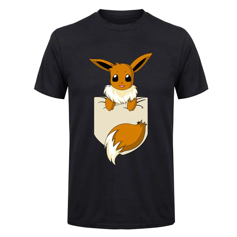 Kawaii Pocket fox футболка для мужчин милые футболки с покемоном Иви мужская коротким