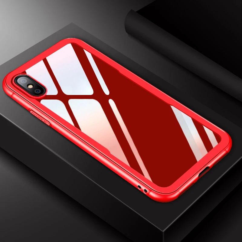 Чехол для телефона из закаленного стекла с мягким краем iphone 7 7Plus 8 8Plus X зеркальный