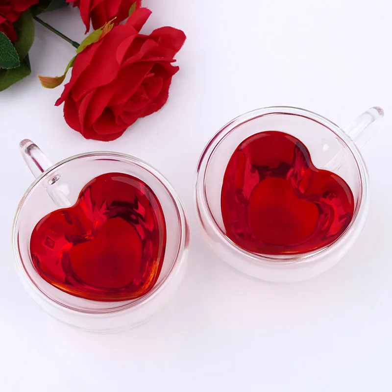 Rangnic Кофе кружка сердце Форма Стекло термостойкие двойной стенкой Лэ Чай