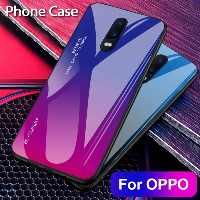 Gradient Tempered Glass Phone Case For OPPO F11 Pro R17 Find X R15X R19 K1 Silicone TPU Frame Hard Cover |