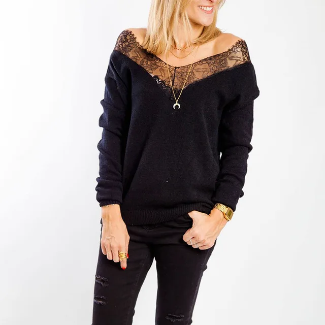 Женский Однотонный свитер с v-образным вырезом сексуальный открытыми плечами