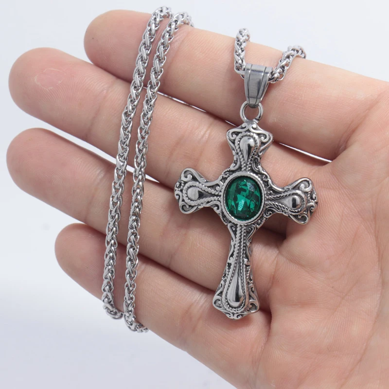 Мужское ожерелье в стиле панк 2018 зеленое/красное/искусственное с подвеской