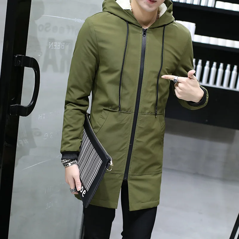 2018 Winter Jacket men hooded Slim velvet Parka Hombre long Jacket coat cashmere mens windbreaker Parkas cotton youth clothing