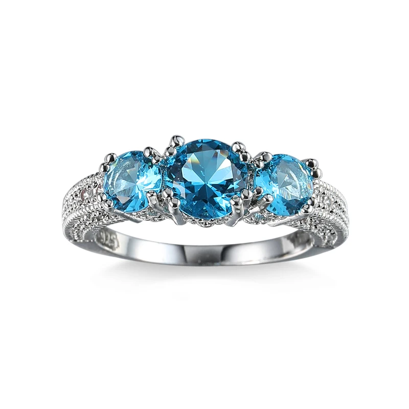 ДОБРОВОЛЬНОЕ Марка Романтический Crown Кольца Ювелирные Изделия Ocean blue циркон
