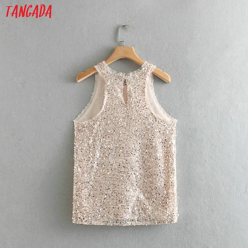 Tangada, женские топы с блестками, Топики, топы без спинки сексуальные без рукавов, Топики, блестящие Топы XN225