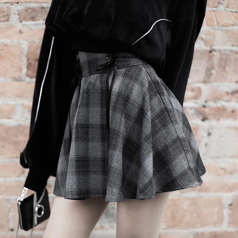 Готический стиль Женские модные юбки осень клетчатая юбка женский с высокой