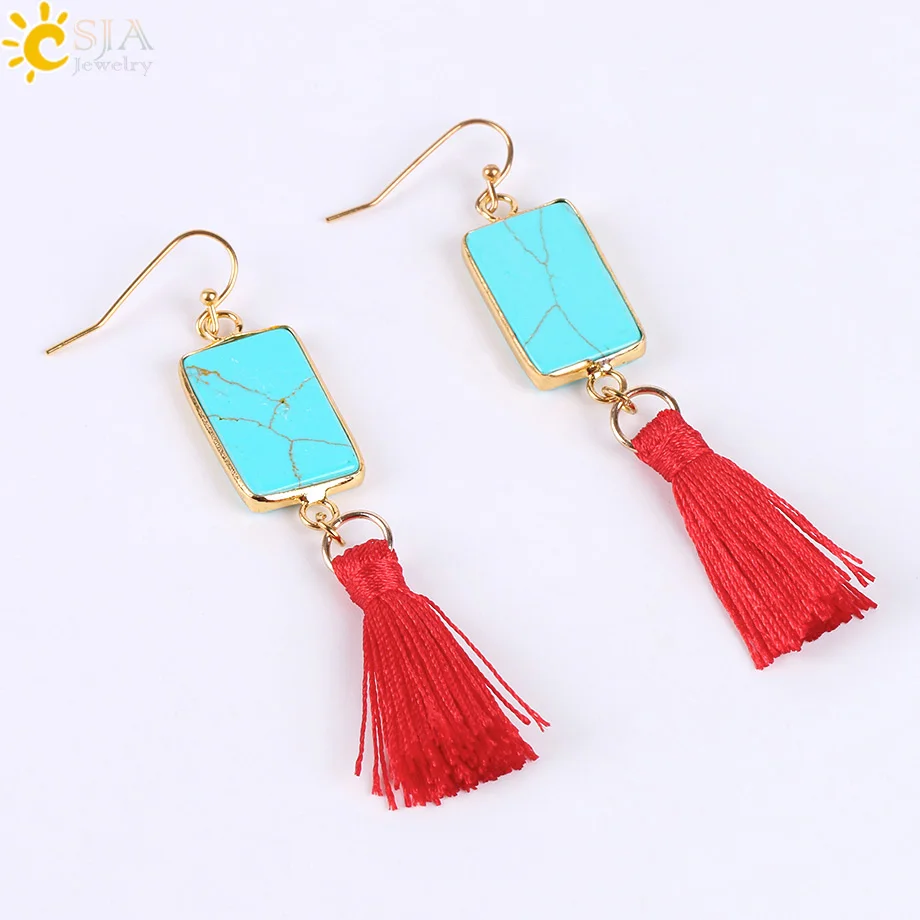Женские прямоугольные серьги CSJA Зеленый Хаулит красные шелковые с кисточками