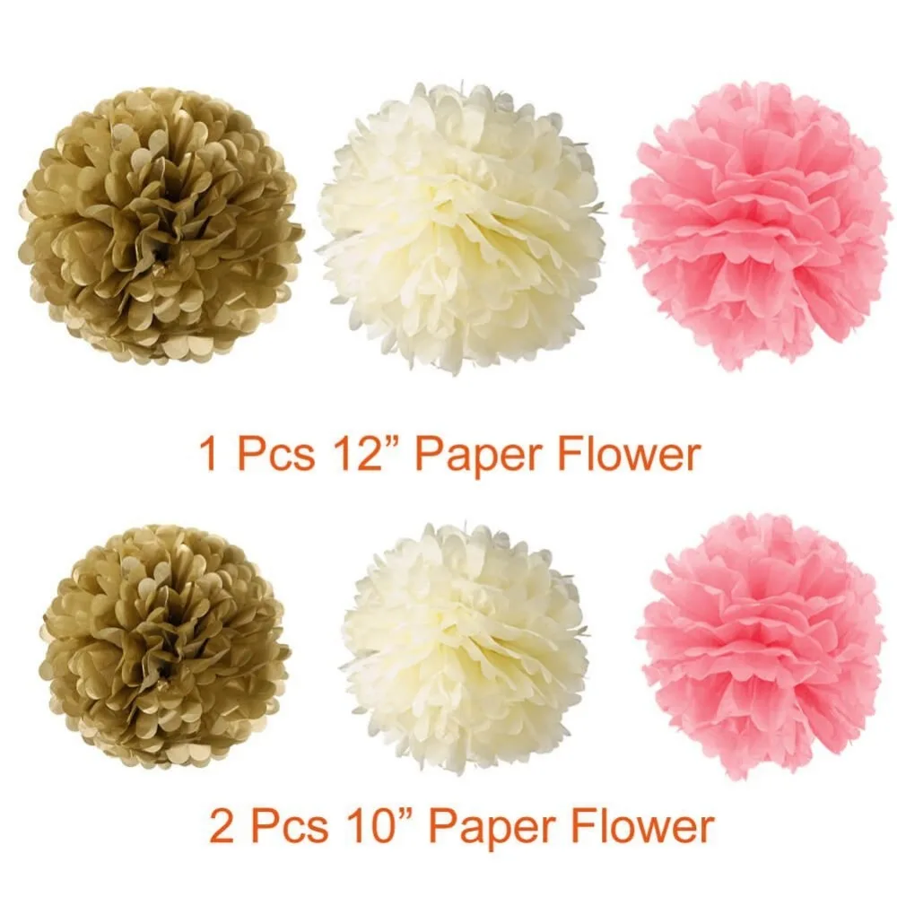 Розовый и золотой баннер на день рождения с помпонами из салфетки гирлянда