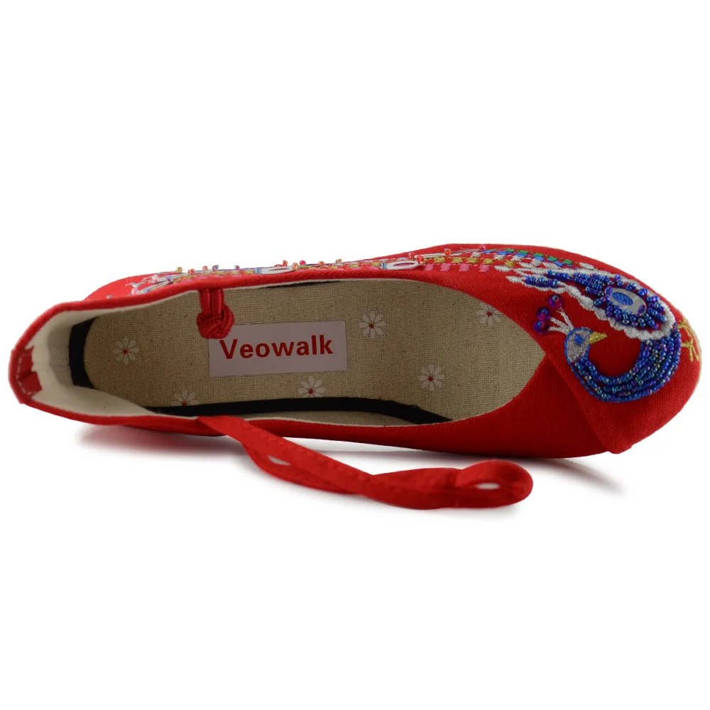 Женские парусиновые туфли Veowalk повседневные на танкетке с вышивкой павлина Туфли