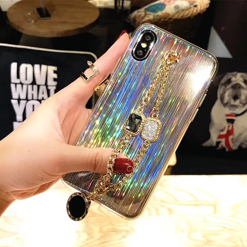 Роскошный модный блестящий браслет с бриллиантами для iphone 6 6s 7 8 plus X XS MAX XR мягкий