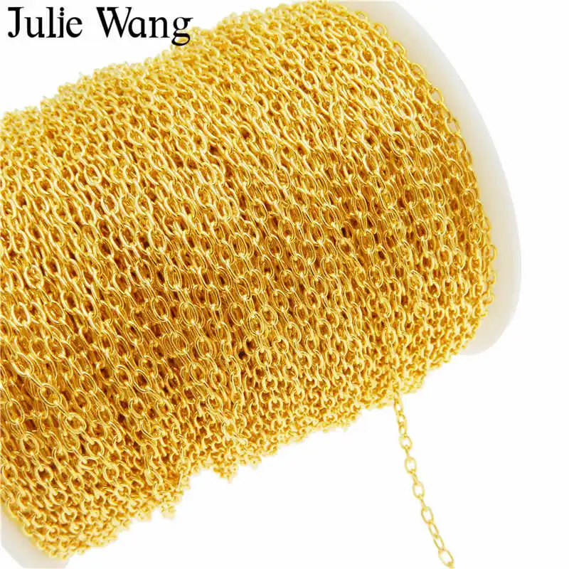 Медный Овальный кабель Julie Wang 2x3 мм цепочки с перекрестными звеньями серебряная