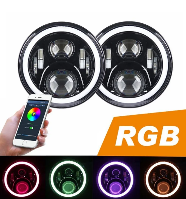 JHS 2X RGB Halo 7-дюймовая светодиодная фара-подключи и работай фара ангельские глазки
