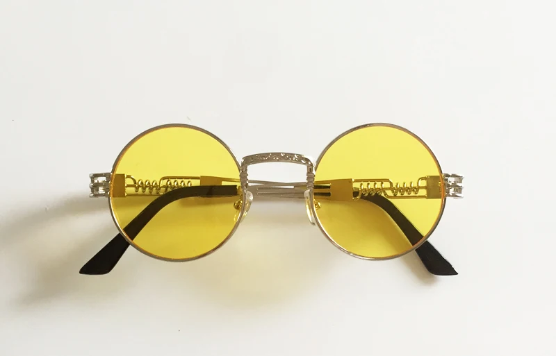 clear yellow Peekaboo новые серебряные золотые металлические зеркальные маленькие круглые солнцезащитные очки мужские брендовые винтажные Круглые Солнцезащитные очки женские Дешевые Высококачественные УФ - Цвет линз: clear yellow