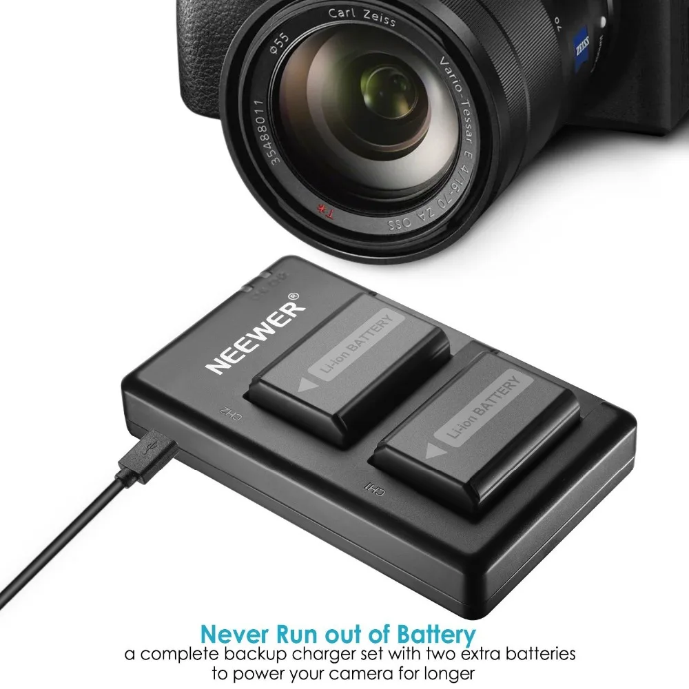 Neewer NP-FW50 зарядное устройство для камеры Набор для sony(2-Pack сменные батареи, 1100 mAh, микро USB вход двойное зарядное устройство