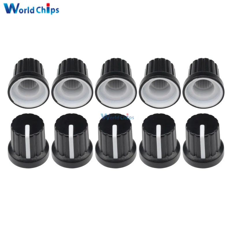10 Pcs WH148 knob 6mm Shaft Hole Dia Plastic Threaded Knurled Potentiometer Knobs Caps|Потенциометры| |