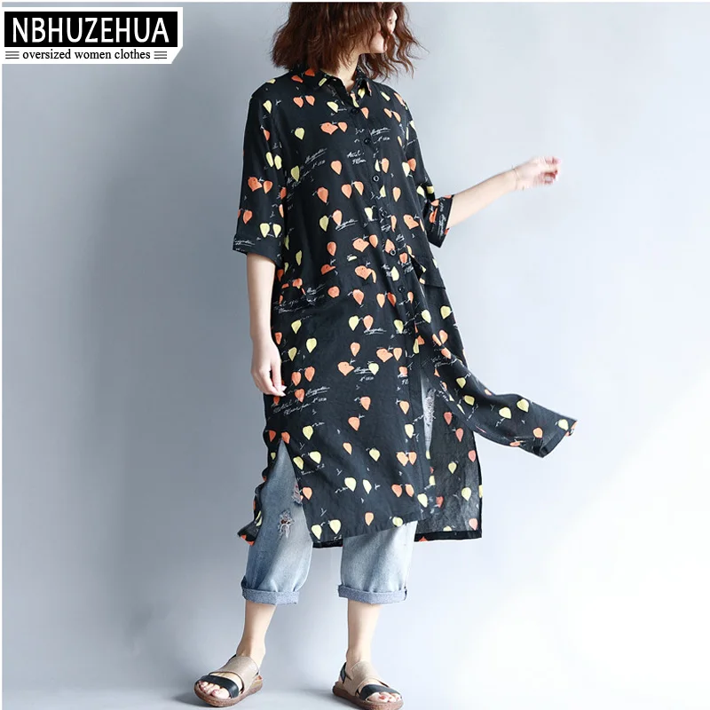 NBHUZEHUA A103 4XL 5XL Женские длинные рубашки большого размера Винтажная летняя блузка