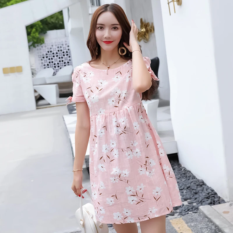 

Maternity dress Knee length floral cotton pregnant clothes summer short sleeve casual dresses for pregnancy woman soft clothes