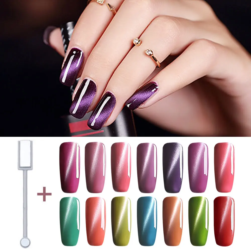 Лак для ногтей 15 мл, с эффектом "кошачий глаз", магнитным стержнем, ультрафиолетовым отвердителем, лаком-варнисом со 3D-эффектом.