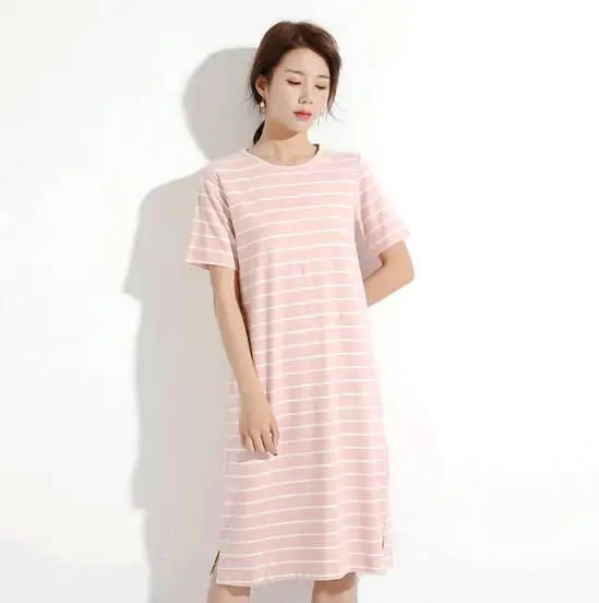 Fdfklak Women nightgown short sleeve summer nightshirt casual cotton night gowns female striped dress ladies sleepwear | Женская одежда