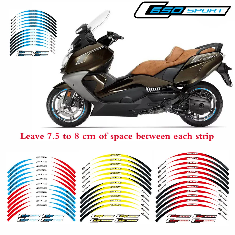 

New Motorcycle 1set front and rear wheel Edge decals Tire Outer rim stripes waterproof Reflective stickers For BMW C650sport