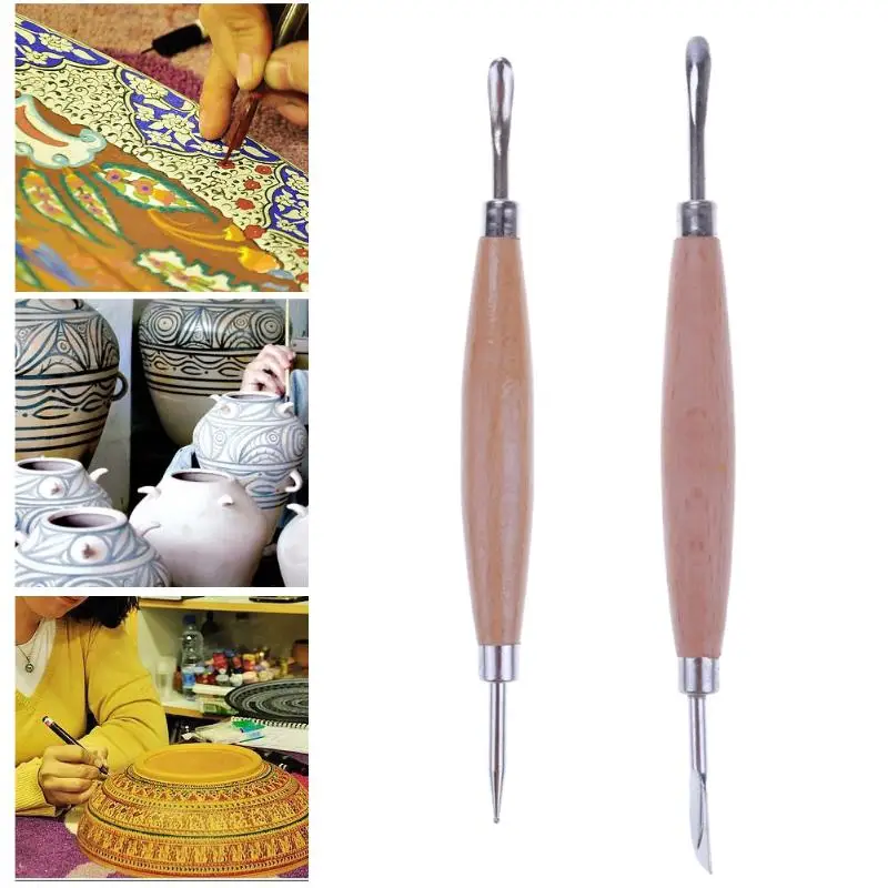 2 шт. деревянной ручкой керамика Скульптура инструменты Нержавеющая сталь Shaper