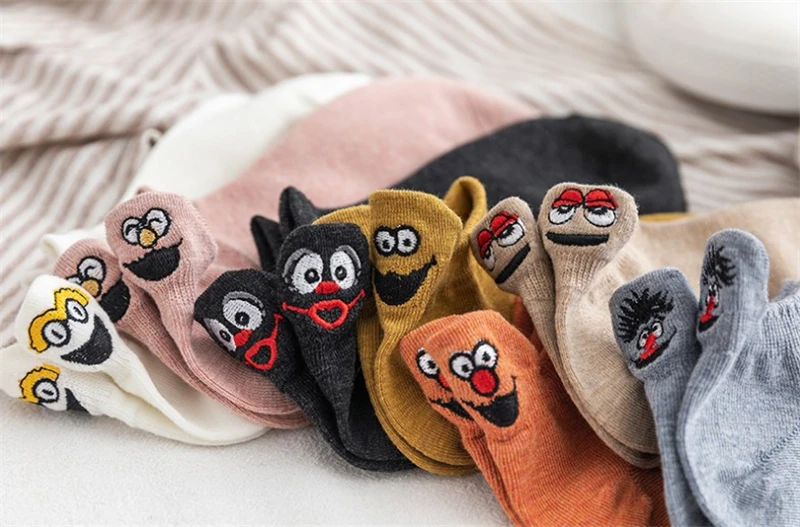 Носки женские носки 5 пар Kawaii вышитые женские носки-тапочки модные забавные Женские носочки из хлопка различных цветов