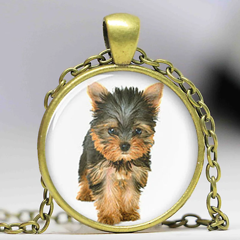 1 шт. ожерелье Yorkie симпатичная собака йоркширского терьера подвеска стеклянная