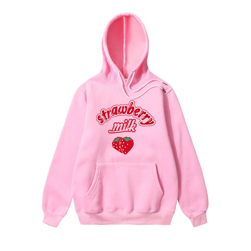 

Harajuku Strawberry Fleece Hoodies Women Winter 2020 Korean Plus Size Long Sleeve White Pink Hoodie Sweatshirt Girl Clothes