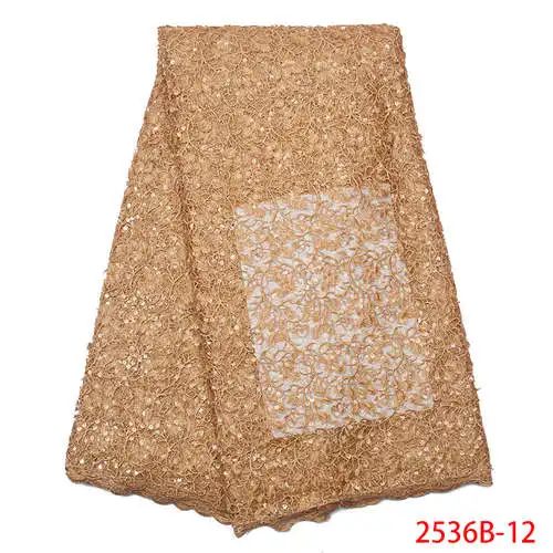 2536B-12 Burnt Orange нигерийская кружевная ткань с блестками Высокое качество Африканский шнур Кружева блесток кружевная ткань для вечерние платья APW2536B-9 - Цвет: 2536B-12