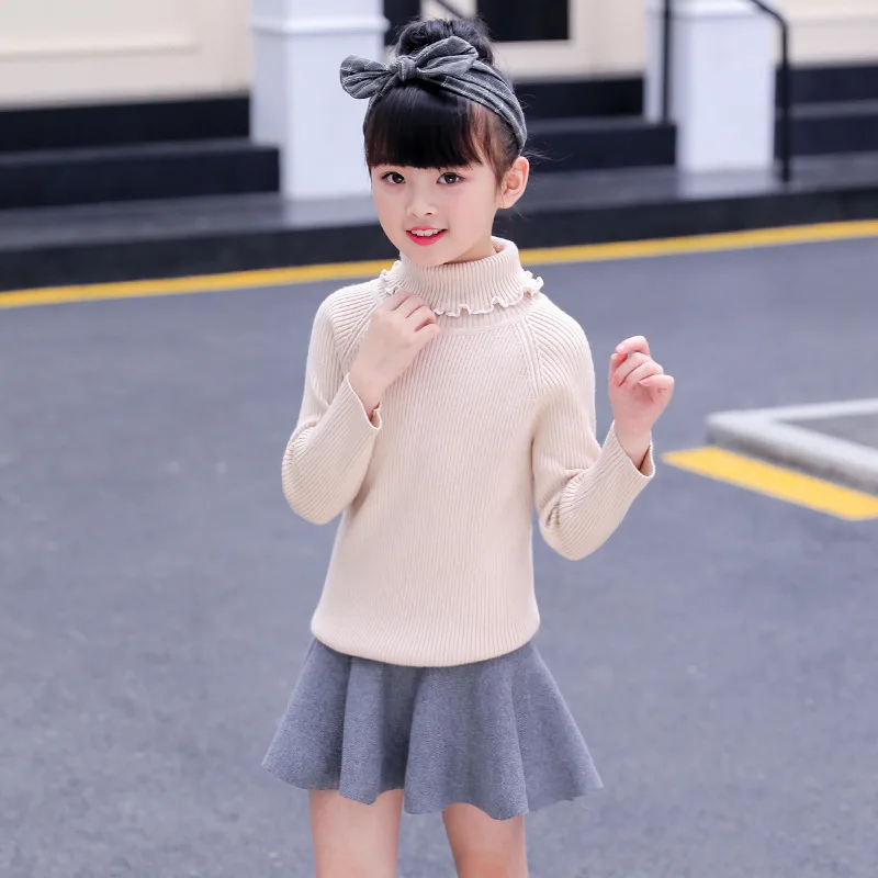 Beige sweater Детский вязаный свитер; сезон осень-зима; детская водолазка; черно-белые свитера; повседневные кардиганы для маленьких девочек; теплая детская одежда; От 2 до 14 лет - Цвет: Beige sweater