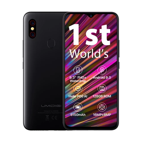 Black color UMIDIGI F1 Android 9,0 телефон 6," FHD+ 4 Гб 128 ГБ Helio P60 5150 мАч Быстрая зарядка NFC двойной 4G 16 МП разблокировка отпечатков пальцев Смартфон - Цвет: Black color