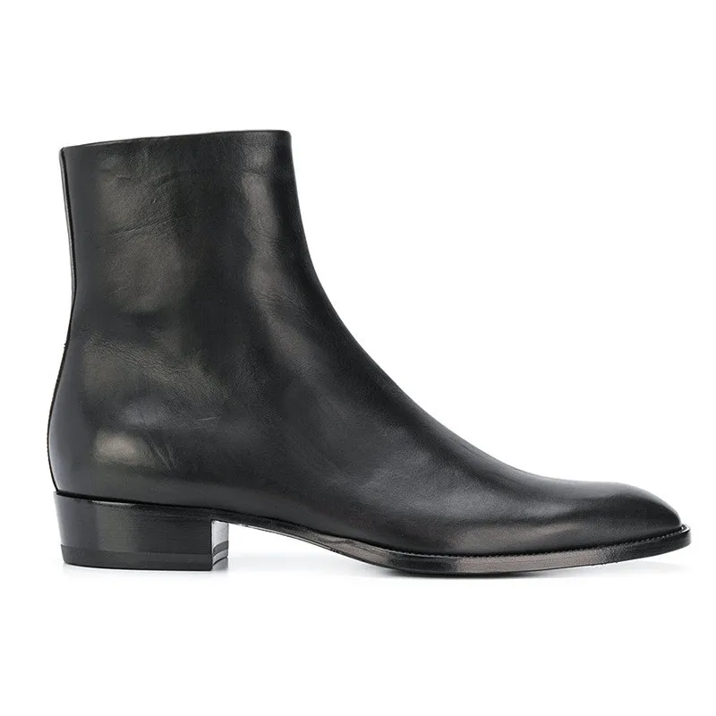 Мужские ботинки из натуральной кожи на танкетке в западном стиле черные