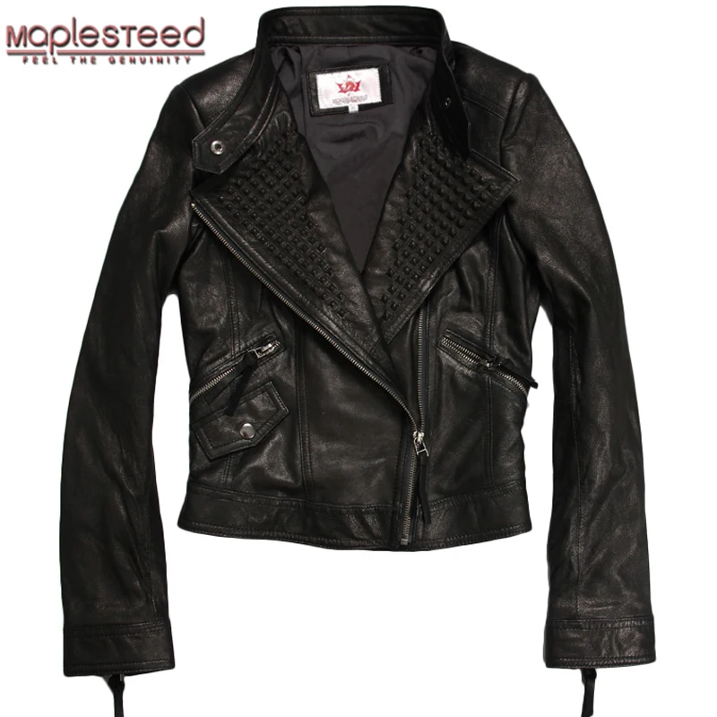 MAPLESTEED Женская куртка из натуральной кожи для женщин козья кожа модная черная