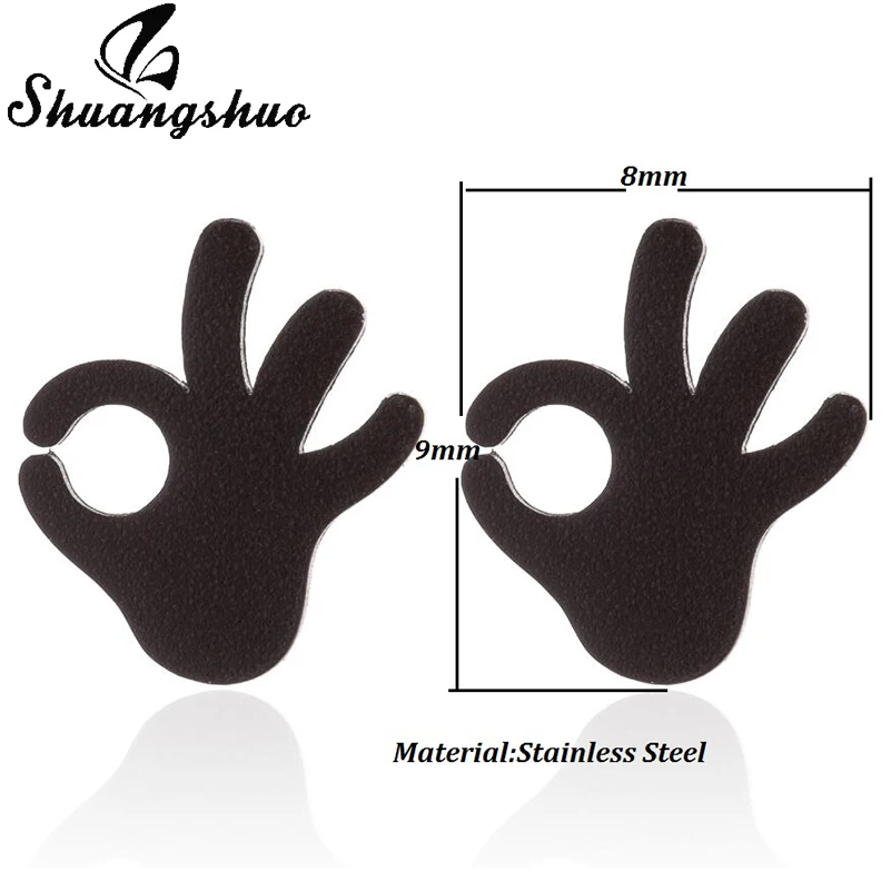 Shuangshuo Fashion Trendy Cool OK Gesture Finger Stud Earrings Stainless Steel Ear Studs Men Women Hand Palm Earring oorbellen | Украшения