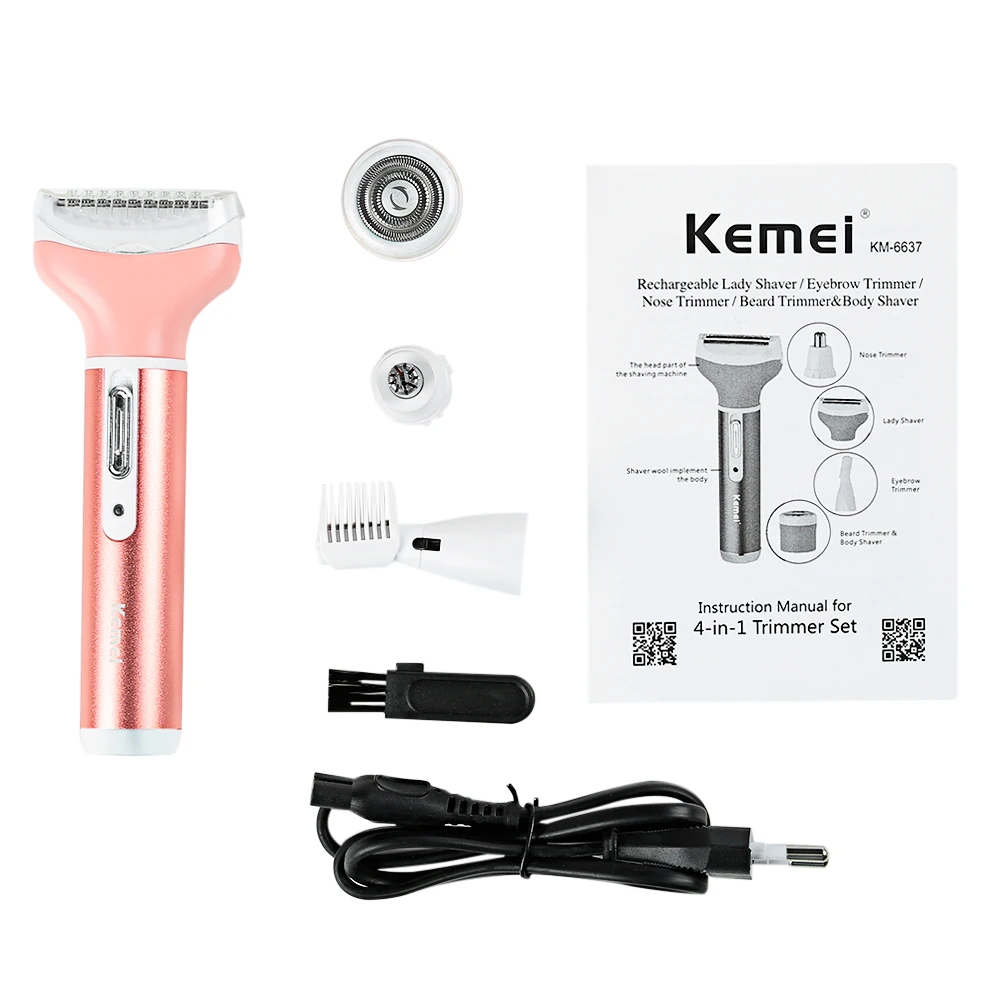 Kemei KM 6637 многофункциональная 4 в 1 перезаряжаемая Женская бритва для тела борода
