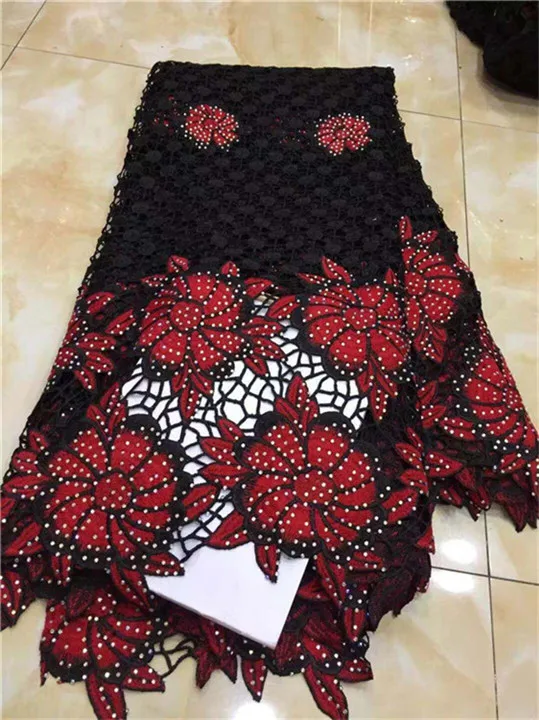 

High Quality African Lace Fabric 2018 Latest African Guipure Lace Red & black Color Nigerian Guipure Lace Fabric