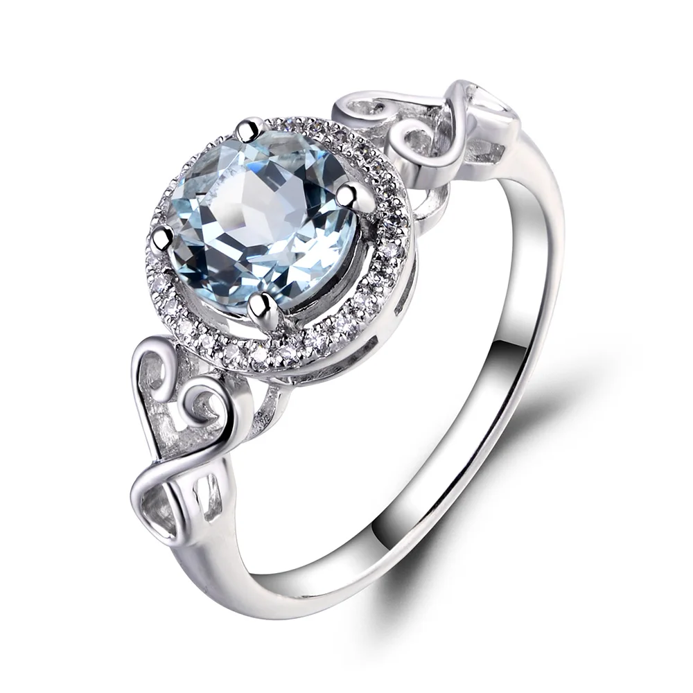 Женское кольцо из серебра 925 пробы с натуральным аквамарином | Украшения и