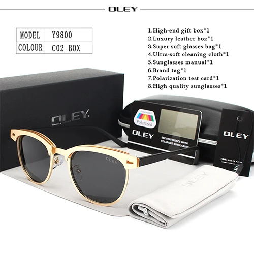 Y9800 C2 BOX OLEY ретро круглые мужские солнцезащитные очки Брендовые дизайнерские wo Мужские поляризационные солнцезащитные очки защитные очки для вождения gafas de sol Y9800 - Цвет линз: Y9800 C2 BOX