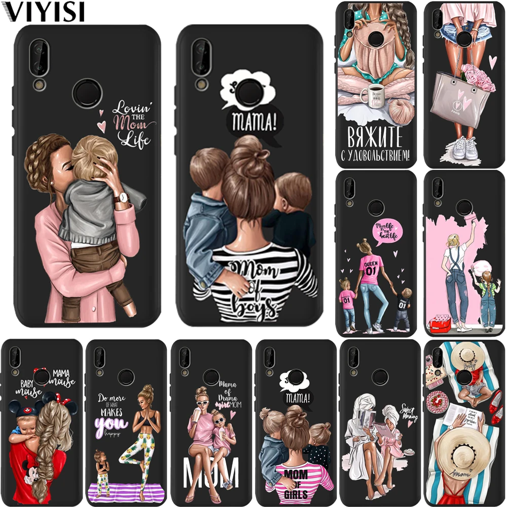 Чехол для huawei P30 Pro для huawei p20 lite mate 20 Honor 8 10 PSmart с коричневыми волосами Mama Baby mouse Super Mom Girl Etui, чехол