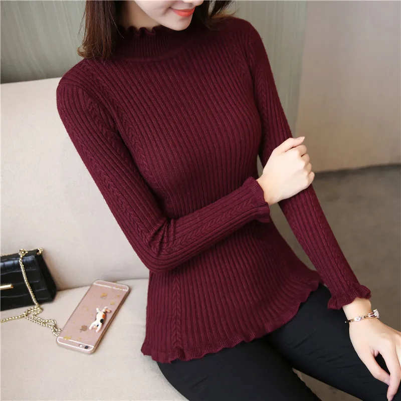 Женский свитер с воротником в виде листьев лотоса облегающий пуловер рукавами