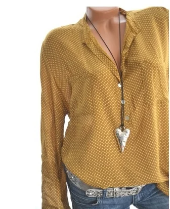 Женская Повседневная Свободная блуза в горошек с v образным вырезом и длинным