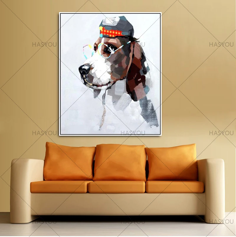 100% ручная роспись Абстрактная собака мультфильм животные картина маслом на