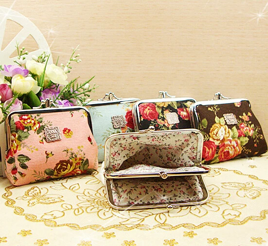 

11*10cm Small Floral Coin Purses Flowers Lady Hasp Cotton Fabric Key Storage Bag