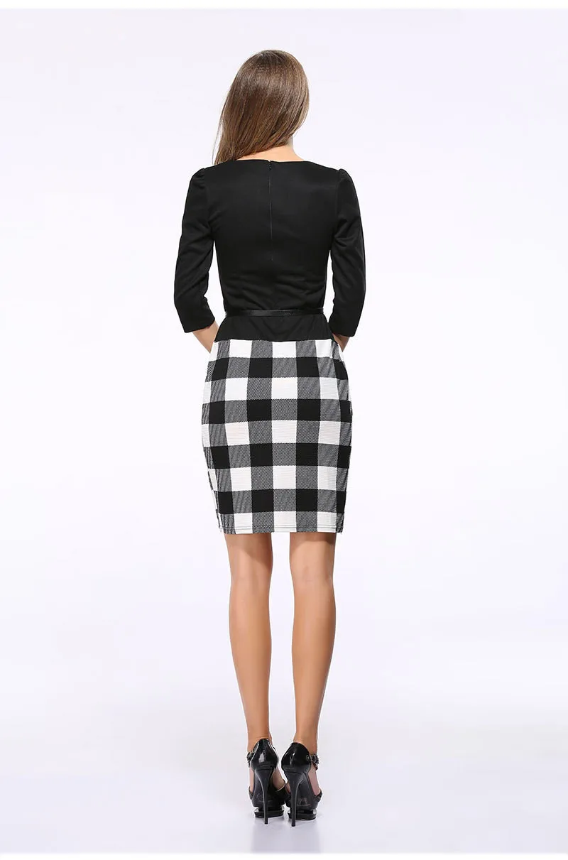 Женское осеннее платье в клетку из двух частей | Женская одежда