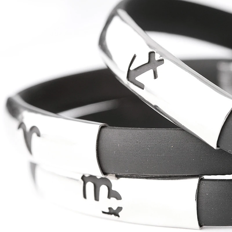 Stainless Steel 12 Constellations Black Silicone Rubber Bracelets Mens Bangle Wristbands Pulsera Jewelry | Украшения и аксессуары