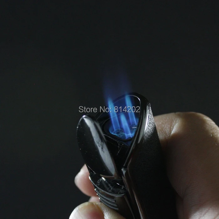 Черный Трехместный Jet Flame Бутан Зажигалка Ветрозащитный Многоразового Сигары |