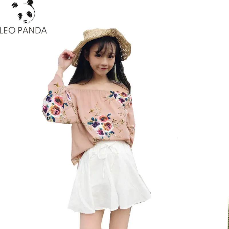 2018 Новинка весны женские шифоновые рубашки с цветочным принтом Slash шеи Flare