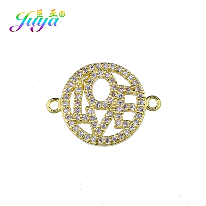 Gold Juya DIY, женский модный браслет, ожерелье, серьги, фурнитура для изготовления, принадлежности для микро ПАВЕ, CZ Соединитель с цветочным узором, амулеты, аксессуары - Цвет: Gold