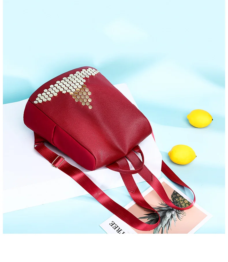 Винтаж Bagpack золото рюкзак с заклепками Для женщин, школьные рюкзаки для девочек-подростков, анти-кражи рюкзак для путешествий Mochila mujer