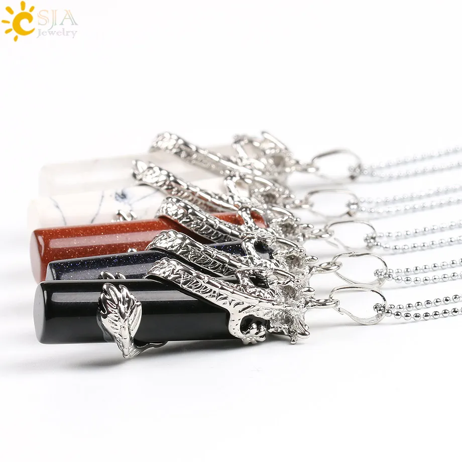 CSJA Dragon Drop Pendant Natural Gem Stone Necklace Chain Lobster Clasp Jewellery Reiki Men Women Jewelry Pendulum Amulet E182 | Украшения